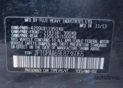 2014 Subaru Impreza Wagon 2.0I z USA, uszkodzony, nr VIN JF1GPAA69E8236065